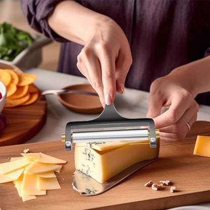 TOPULORS Cheese Slicer Cheese Cutter Stainless Steel Wire Cheese Slicer for Mozzarella, Cheddar, Gouda, And More Block Cheese - Heavy Duty Slicer With 1 Extra Replacement Cutting Wire - Gunmetal Gray - color: Gunmetal grey - Wire cheese slicer