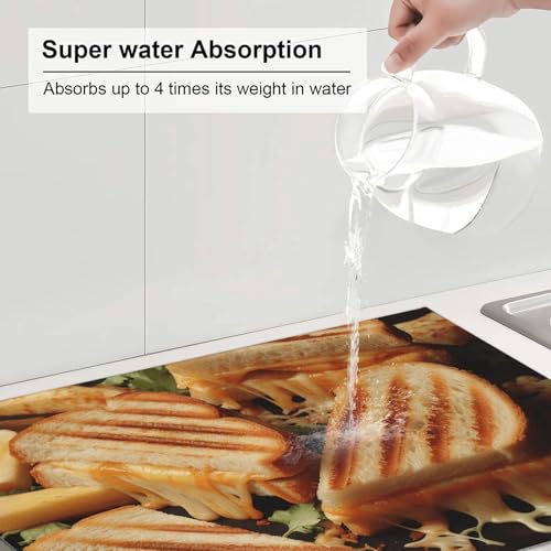 Cheese Sandwiches Dish Drying Mats For Kitchen Counter Absorbent Microfiber Drying Pad Reversible Washable Dish Drainer Rack Mat 18"X24" Easy Clean For Home Kitchen Decor,Dining Room,Office