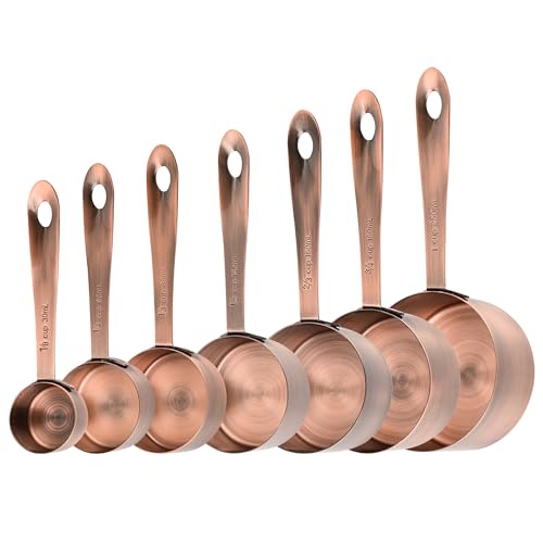 Copper Measuring Cups and Spoons Set 16, Dry&Liquid Stainless Steel Measuring Cups and Spoons, 7 Metric&US Measing Cups & 6 Measuring Spoons & Measure Equivalents for Kitchen&Baking - color: Copper, size: A: 7cups+6spoons