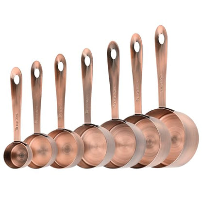 Copper Measuring Cups and Spoons Set 16, Dry&Liquid Stainless Steel Measuring Cups and Spoons, 7 Metric&US Measing Cups & 6 Measuring Spoons & Measure Equivalents for Kitchen&Baking - color: Copper, size: A: 7cups+6spoons