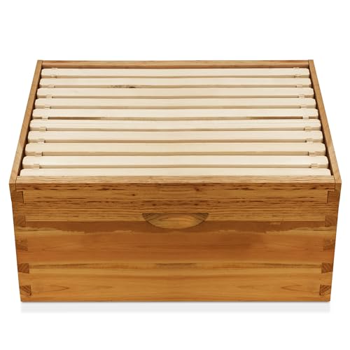 Honey Keeper 100% Beeswax Beehive 10 Frame Kit Super Box and 10 Deep Frames with Foundations for Langstroth Beekeeping - style: 100% beeswaxed