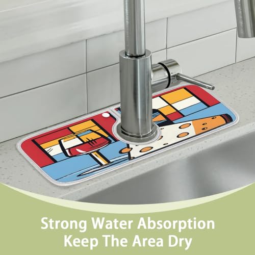 Wine Cheese Faucet Mat for Kitchen Sink Super Absorbent Faucet Splash Guard Fast Drying Faucet Mat Sink Mat for Kitchen Bathroom 15x5.4"