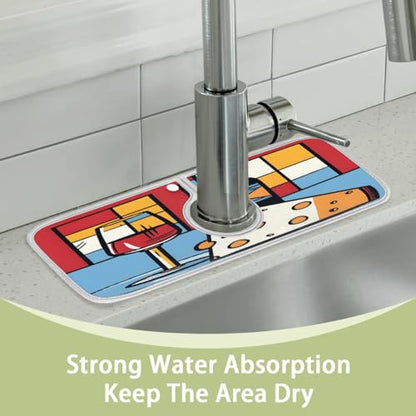 Wine Cheese Faucet Mat for Kitchen Sink Super Absorbent Faucet Splash Guard Fast Drying Faucet Mat Sink Mat for Kitchen Bathroom 15x5.4"