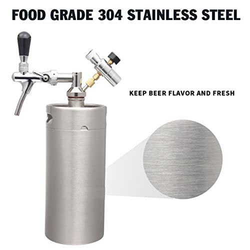 Portable Draft Keg System Stainless Steel Keg Mini Keg Draft System Stainless Steel Portable Mini Keg Dispenser Pressure Regulator Craft Beer Draft Home Brew,3.6L