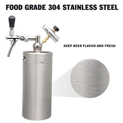 Portable Draft Keg System Stainless Steel Keg Mini Keg Draft System Stainless Steel Portable Mini Keg Dispenser Pressure Regulator Craft Beer Draft Home Brew,3.6L