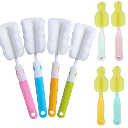 INVODA Cleaning Brush Set, 8PCS Portable Bottle & Nipple Brushes Sponge Material, Soft & Fluffy Texture, Comfortable Grip, Hanging Holes, BPA Free, Ideal for Baby Bottles & Cups - color: Brush+4 Nipple Brush