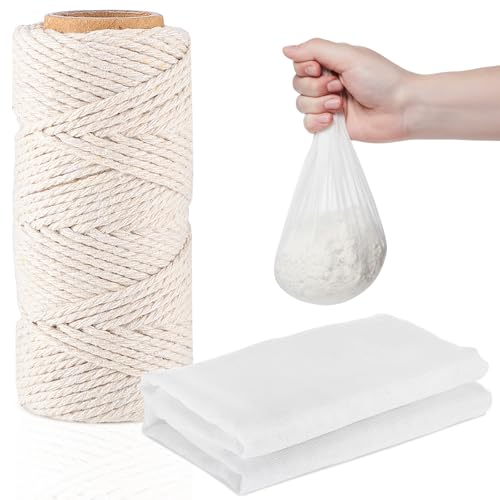 Boao Cheesecloth 35 x 156 Inch, 100 Meters Cooking Twine Reusable Unbleached Cotton Fabric Cheese Cloth with Kitchen Cooking Twine 1/4 Cone Cotton for Meat, Straining, Baking, Filtering