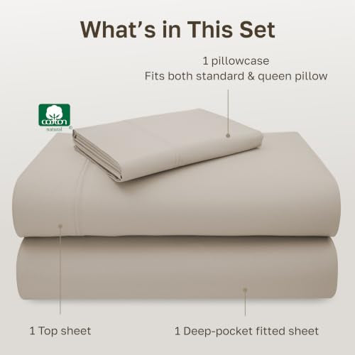 California Design Den Natural 100% Cotton Sheets Twin Size Bed Set - Luxury 600 Thread Count Sateen, Fully Elasticized Deep Pocket Twin Cotton Sheets, Durable - Soft Linen - color: 06 - Soft Linen, size: Twin
