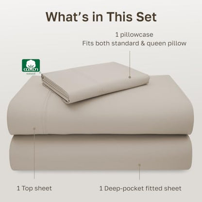California Design Den Natural 100% Cotton Sheets Twin Size Bed Set - Luxury 600 Thread Count Sateen, Fully Elasticized Deep Pocket Twin Cotton Sheets, Durable - Soft Linen - color: 06 - Soft Linen, size: Twin