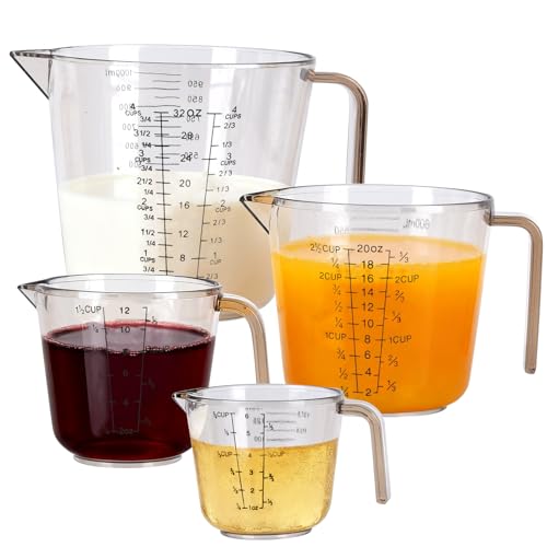 4 Cup Measuring Cups Sets,4 Sizes 150/300/600/1000ML,Liquid Measuring Cups For Kitchen BPA Free Plastic with Nozzle Handle Multiple Measurement Scales Thick (Black)