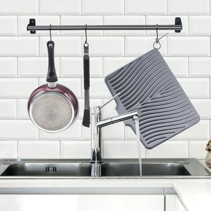 TIKNIK Silicone Dish Drying Mat for Kitchen Counter - Heat Resistant & Non-Slip Dish Drain Pad with Built-In Drain, Dishwasher Safe, Quick-Dry, Hangable & Roll-Up for Storage, Grey-1pcs, 16" x 12" - size: 16" x 12"