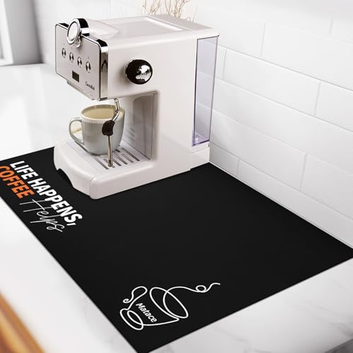 Matace Coffee Mat for Countertop, 12" x 19" Absorbent Coffee Bar Mat, Funny Coffee Station Decor, Hide Stains Dish Drying Mat for Kitchen, Life Happens Coffee Helps - color: Life Happens Coffee Helps, size: 19" x 12"