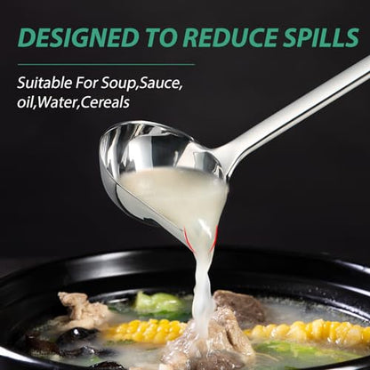 Gravy Ladle with Spout, Stainless Steel Large Ladles for Serving Sauce, Metal Ladle with Long Handle for Kitchen, Comfortable Grip, Durable Construction, Silver (4 oz) - size: 4 oz Gravy Ladle