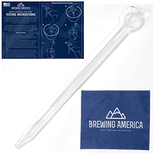 Brewing America Glass Wine Thief for Brewing Wine - Hand Blown Borosilicate 3.3 Long and Narrow for Testing Brew- Made in the USA