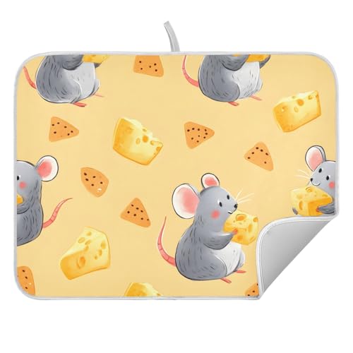 Mouse Cheese Rat Dish Drying Mats for Kitchen Counter, 18x24 inch Drying Dishes Absorbent Microfiber Dish Drainer Mat Rack Pad Fast Dry - size: 18x24in