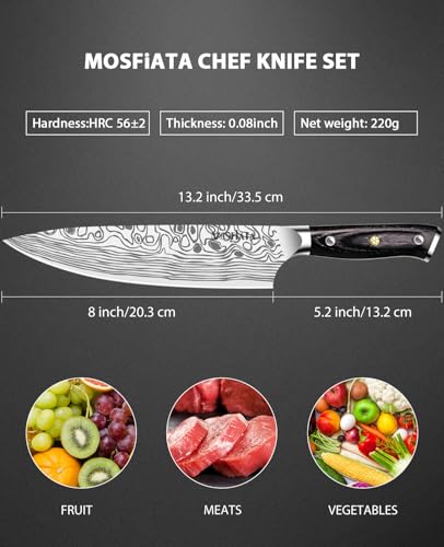 MOSFiATA 8" Super Sharp Professional Chef's Knife with Finger Guard and Knife Sharpener, German High Carbon Stainless Steel EN1.4116 with Micarta Handle and Gift Box - style: 8 inch chef knife
