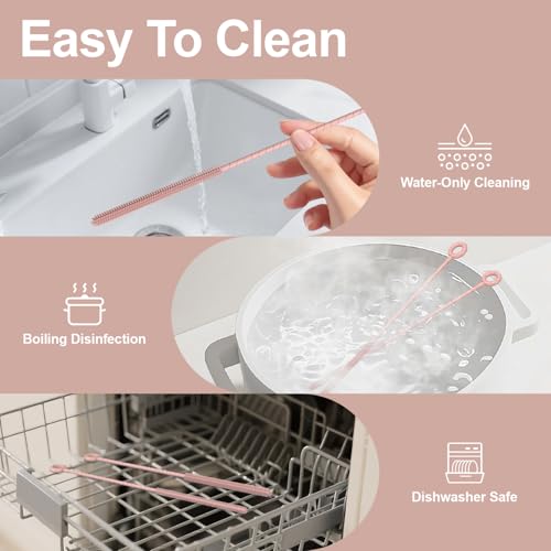 YOTIME Silicone Straw Cleaner Brush, 2 Pcs Reusable Straw Brush(6mm+9mm) for Cleaning Narrow & Wide Straws, Tumblers, Pink - color: Pink