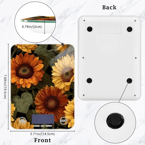 Food Scale Kitchen Digital Scale Food Ounces and Grams Dieting Baking Cooking Waterproof Glass Panels LCD Display,4 Units Scale Tare Function Sunflower - color: Sunflower 11