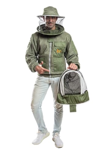 -- Beekeeping Fully Ventilated Jacket in Multi-Color with Round Veil (XL, Olive Green with Two Veils) - color: Olive Green With Two Veils, size: X-Large