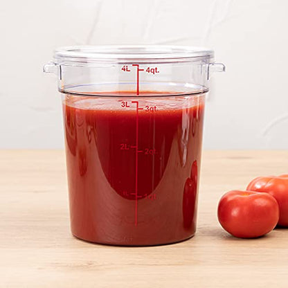 Met Lux 4 Quart Food Storage Container, 1 Round Commercial Storage Container - Lid Sold Separately, With Volume Markers, Clear Plastic Food Prep Bucket, Space-Saving Storage - size: 4 qt, style: 1 Count