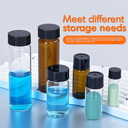PEKYBIO 20 PCS 8 ML (2 dram) Amber Small Liquid Sample Glass Vials with Screw Caps, 17 mmx 60 mm Leak-Proof Vial, 15-425 Black Screw Cap with PE Liners for Lab, Essential Oil, Perfume, Reagents - size: 17*60mm 2 Dram & 8ml Vial