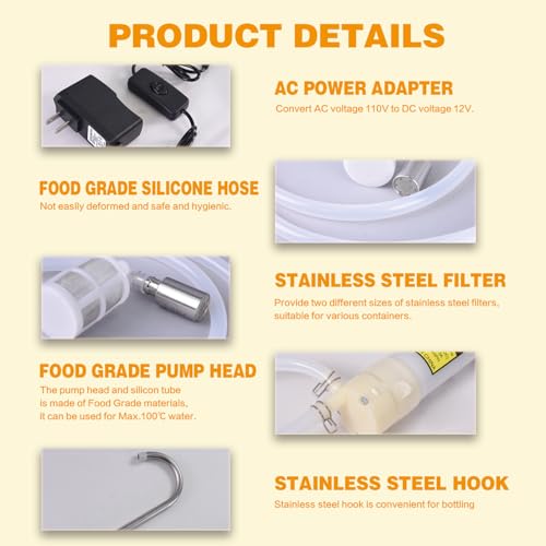 Food Grade Self Priming Electric Water Transfer Pump,Auto Siphon Diaphragm Pumps,AC 100-240V,2.0LPM,Low Noise for Home Brew Bottling Wine,Beer,Juice,Ice Maker,Coffee Machine