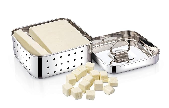 Eternals Stainless Steel Paneer Maker Mould Medium Size, Paneer Press With Lid, Tofu Press Mould Maker, Whey Seperator (Square, 450ml Capacity)