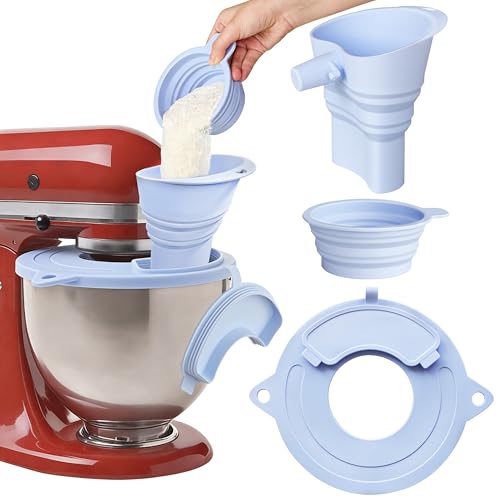 Silicone Bowl Cover with Flour Funnel for Kitchen Aid Mixer, Kitchenaid Bowl Cover for KitchenAid 4.5-5 Qt, Foldable Kitchen Funnel and Silicone Cup,Dishwasher Secure,Blue - color: Blue