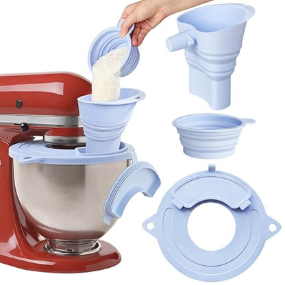 Silicone Bowl Cover with Flour Funnel for Kitchen Aid Mixer, Kitchenaid Bowl Cover for KitchenAid 4.5-5 Qt, Foldable Kitchen Funnel and Silicone Cup,Dishwasher Secure,Blue - color: Blue