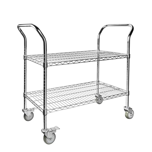 Northsky 2-Shelf Wire Utility Cart on Wheels, Chrome Finish Rolling Metal Shelving with Wheels, 550lb Capacity, 36" x 18" x 38", 2 Tier Rolling Cart for Kitchen Bar Storage Use - size: 36" x 18" x 38"