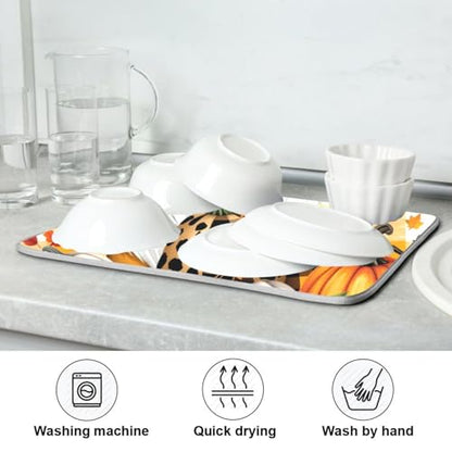 Kcldeci Autumn Fall Gnome Dish Drying Mat Kitchen Drying Pad Sunflower Pumpkin Dish Draining Mat Dish Rack Drainer Pad 18 x 24 - color: A05, size: 18x24in