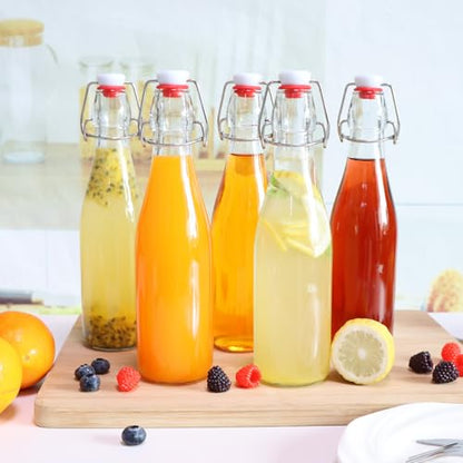 6 Pack 12 oz Swing Top Glass Bottles, 375 ML Flip Top Brewing Bottles with Airtight Stopper for Vanilla Extract, Kombucha, Beer, Kefir, Mead - size: 12oz