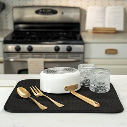 S&T INC. Dish Drying Mat, 16” x 18”, Absorbent Microfiber Kitchen Counter Mat, Dish Drying Pad for Dishes, Utensils, Pots and Pans, Large, Black - size: 16" x 18"