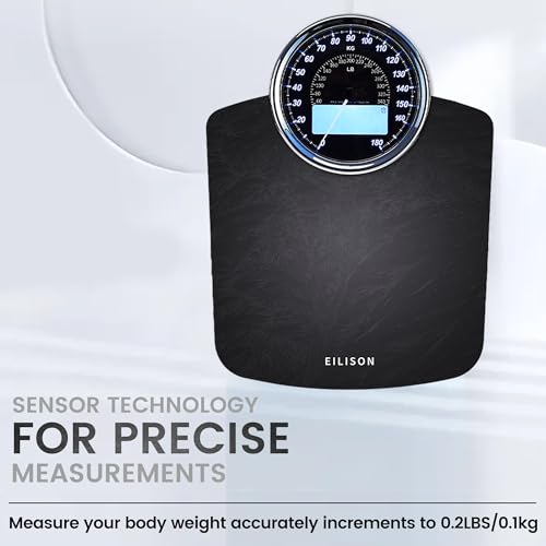 EILISON Highly Advance 2-in-1 Digital & Analog Weighing Scale for Body Weight-400lbs, 4 High Precison GX Sensor Accurate, Thick Tempered Glass, Extra Large Display (New Black) - color: Grey