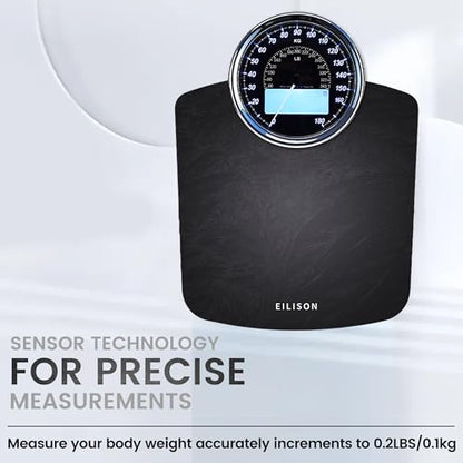 EILISON Highly Advance 2-in-1 Digital & Analog Weighing Scale for Body Weight-400lbs, 4 High Precison GX Sensor Accurate, Thick Tempered Glass, Extra Large Display (New Black) - color: Grey