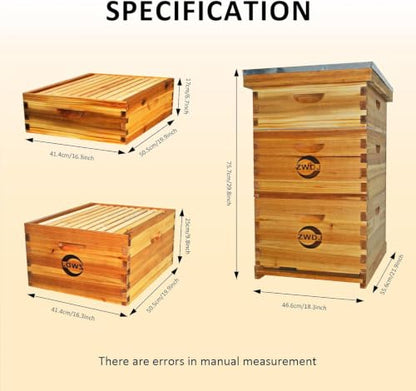 10-Frame Langstroth Bee Hive, 2 Deep Beehives Box & 1 Medium Box, Beeswax Coated Include Beehive Frames and Waxed Foundation Sheets for Beekeeper