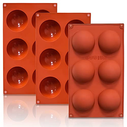 Lerykin 3 Pack Large 6-Cavity Semi Sphere Silicone Molds, Non-Stick Baking Mold for Making Standard Size Hot Chocolate Bomb, Cake, Jelly, Dome Mousse - color: 6 Large ( 3 Pack )