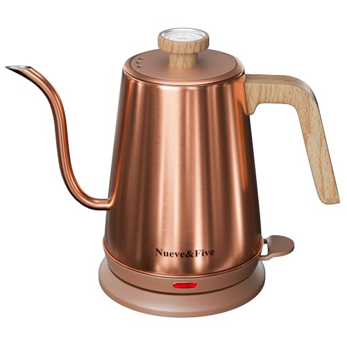 Nueve&Five Electric Gooseneck Kettle with Thermometer, 1.0L Pour Over Hot Water Kettle for Coffee and Tea, 1000W, Auto Shutoff, Boil-Dry Protection,Copper - color: COPPER