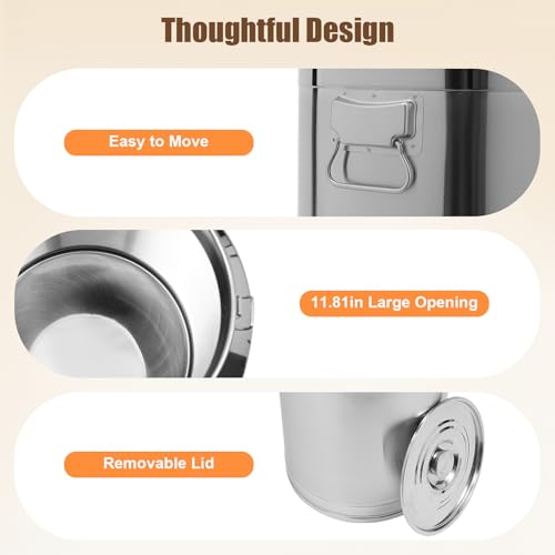 Stainless Steel Milk Can, 88L/23.3Gal Storage Bucket Airtight Canister with Lid, Wine Oil Beverage Storage Container for Kitchen Restaurant Party, W15.8*H29.1in - size: 88L/23.3Gal w/o Faucet