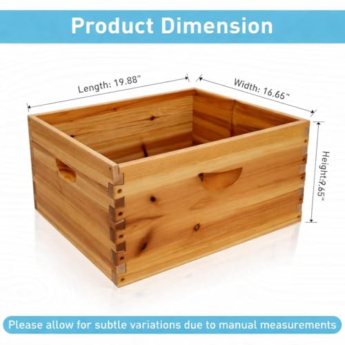 10 Frame Deep Beehive Box, Deep Brood Box Dipped in Beeswax, Wax Coated Beehive Box for Beginner Beekeeper, Screws Included, Unassembled (No Frames or Foundations),