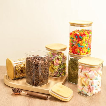 6 Pack Glass Pantry Storage Jars - 37oz Airtight Food Storage Containers Set with Bamboo Lid Labels, Square Kitchen Pantry Canister Organizers for Cookies Candy Coffee Bean Sugar Tea Spice Cereal - size: 37oz*6