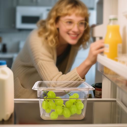 6 Pack 1/6 Size Food Pan with Lids,Stackable Freezer-Safe Meal Prep Containers for homes schools restaurants hotels -40°F to 212°F (1/6 size 4 inch deep, 1.53L/1.62QT) - size: 1/6 size 4 inch deep