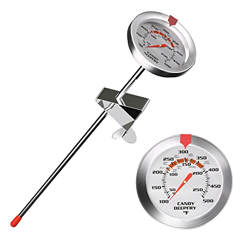 Candy & Deep Fry Thermometer, Stainless Steel Probe with 2" Large Dial & Pot Clip – Temperature Guide for Candy Making, Confectionery, Frying, BBQ, Chocolate, Jam