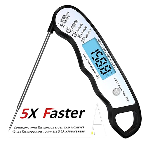 0.6S Instant Read Digital Meat Thermometer Pen for Outdoor BBQ, Grilling, Smoking, Oven Baking, Oil, Candy with Factory-Calibrated Waterproof Magnetic Backlit Flip Display, Motion Sensor. - color: Black & White