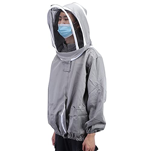 Beekeeping Veil Jacket, Polyester Cotton, Foldable Bee Suit, Protective Clothing for Beekeepers, Medium Ventilated Hood (Grey) - color: Grey