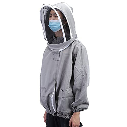 GLOGLOW Optimized Performance Beekeeping Veil Jacket, Foldable Gray Polyester Cotton Bee Suit, Ventilated Hood for Professional Beekeepers (Gray) - color: Gray
