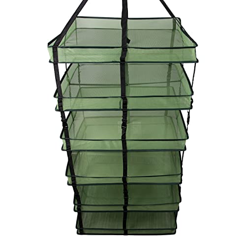 Grow1 Large Square Drying Rack 6-Layer 24x24in Collapsible Mesh Herb and Flower Hanging Dryer with Carrying Case and Center Support Strap - size: Large