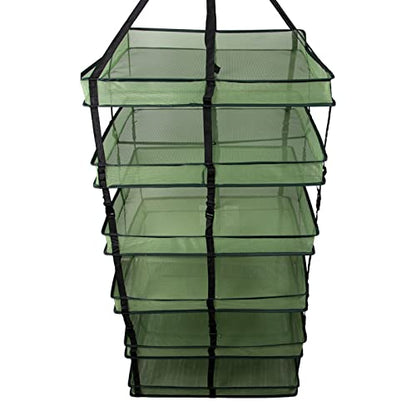 Grow1 Large Square Drying Rack 6-Layer 24x24in Collapsible Mesh Herb and Flower Hanging Dryer with Carrying Case and Center Support Strap - size: Large