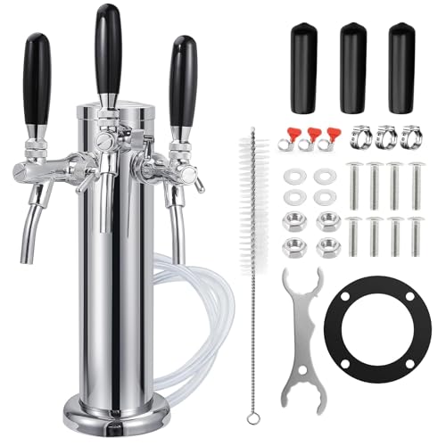 3'' Triple-Tap Kegerator Tower Beer Tap Tower with Flow Adjustable Beer Faucet, 304 Stainless Steel Core Self-Closing Beer Faucet Draft Beer Dispenser Keg Tower with Pre-Assembled Kegerator Parts Kits - color: 3 tap (Adjustable)