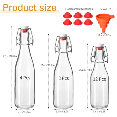 Maxdot 24 Set Swing Top Glass Bottles 8/12/18oz Flip Top Beer Brewing Bottles with Stopper Lids for Home Brewing Beer, Juice, Tea, Wine, Fermentation, Kombucha, Mead, Vinegar Bonus 2 Pourers